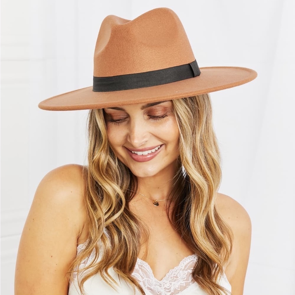 Tan Wide Brim Fedora Hat